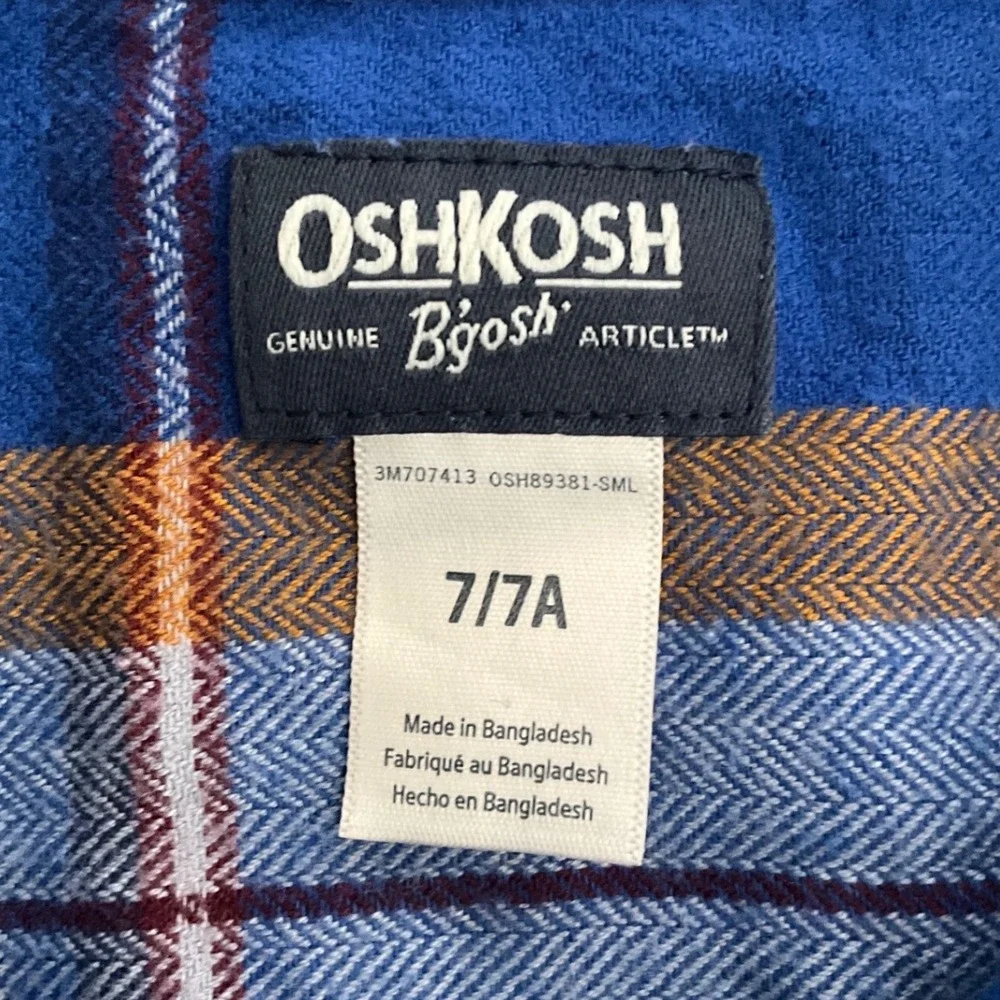 Lot of 2 Boys Shirts OshKosh Flannel Blue Cherokee‎ Plaid Cotton Long Sleeve 6 7